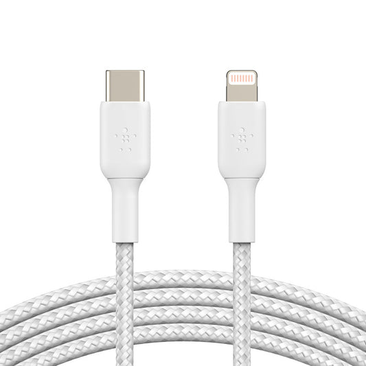 Cavo intrecciato da USB-C a Lightning BoostCharge - 1 metro - Bianco