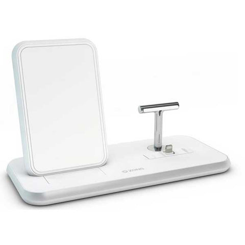 Supporto Ricarica Wireless Qi + Lightning + USB - Alluminio Bianco
