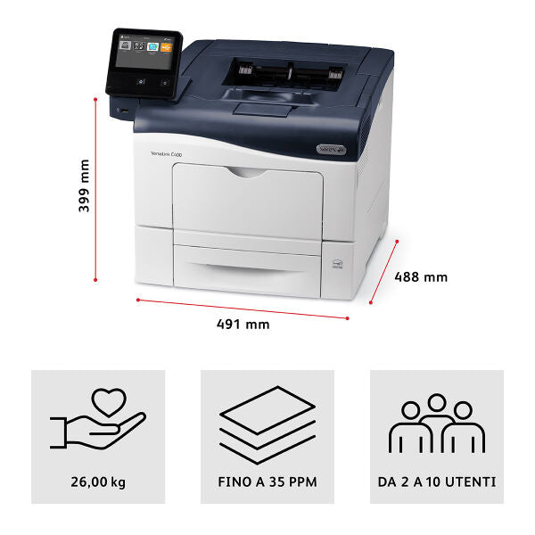 Stampante VersaLink C400 A4 35 / 35ppm fronte/retro Sold PS3 PCL5e/6 2 vassoi 700 fogli