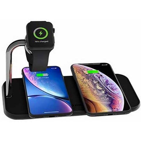 Tappetino di Ricarica Wireless QI Doppio + Watch 10W - Alluminio nero