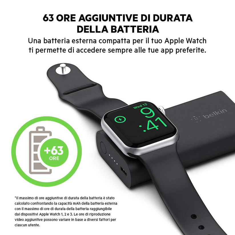 Powerbank Batteria Esterna 2200 Mah Valet Charger Per Apple Watch - Nero