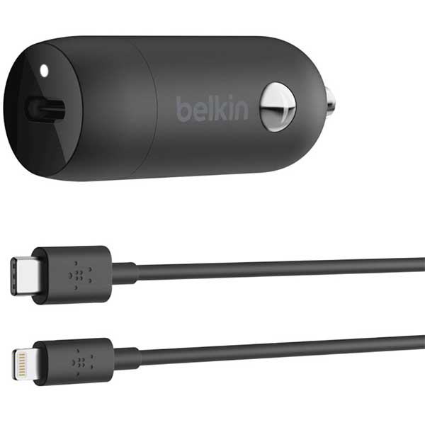 Belkin - Caricabatteria da Auto USB-C da 18 W + Cavo USB-C con Connettore Lightning