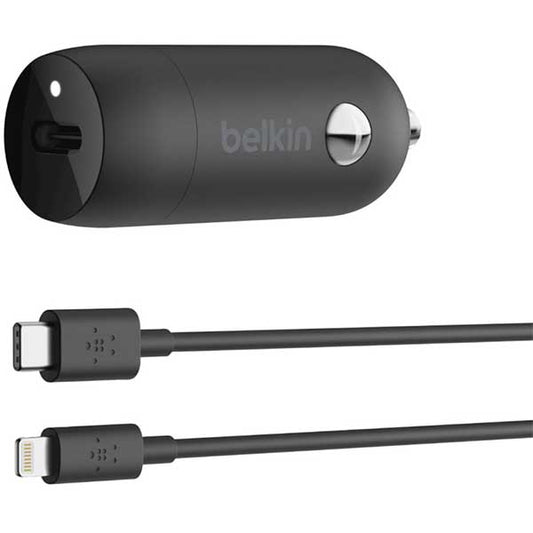 Belkin - Caricabatteria da Auto USB-C da 18 W + Cavo USB-C con Connettore Lightning