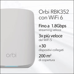 Sistema Orbi WiFi 6 Mesh AX1800 - Router e 1 Satellite (RBK352) - copertura 200mq