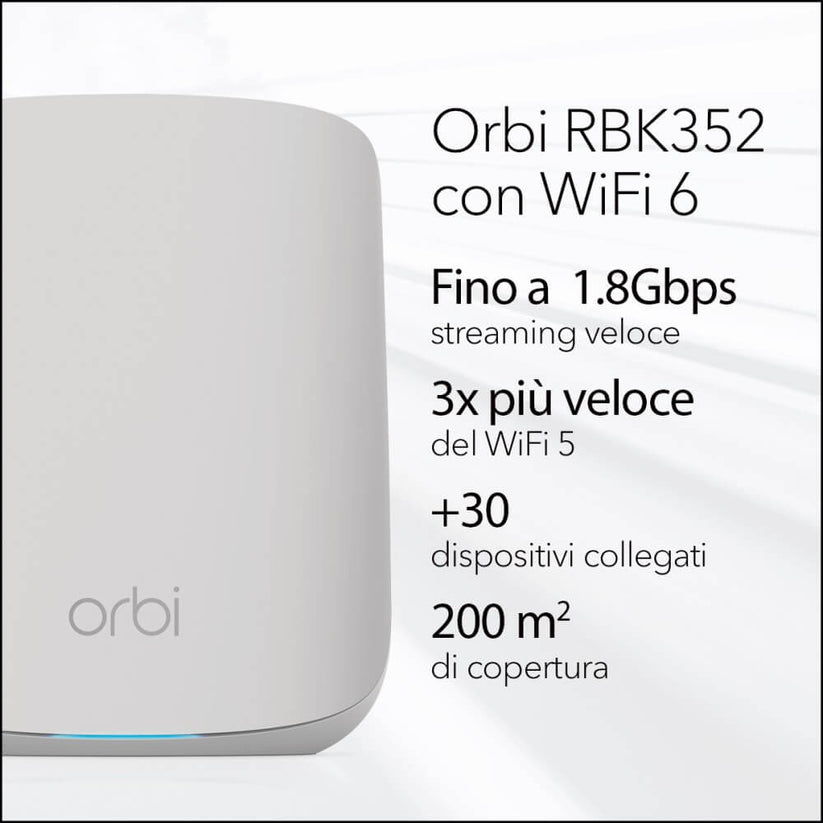 Sistema Orbi WiFi 6 Mesh AX1800 - Router e 1 Satellite (RBK352) - copertura 200mq