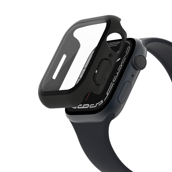 Proteggi schermo antimicrobico + bumper TemperedCurve 2 in 1 per Apple Watch - ScreenForce Nero
