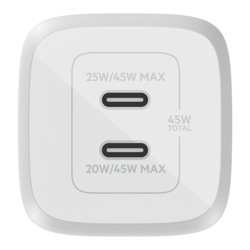Doppio caricabatteria da parete GaN USB-C con PPS da 45 W