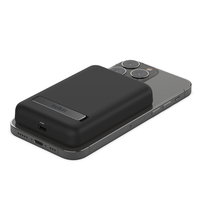 Batteria esterna Powerbank wireless magnetica 5K + supporto - Nero