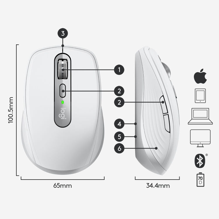 Mouse Wiriless MX Anywhere 3 per Mac - Grigio
