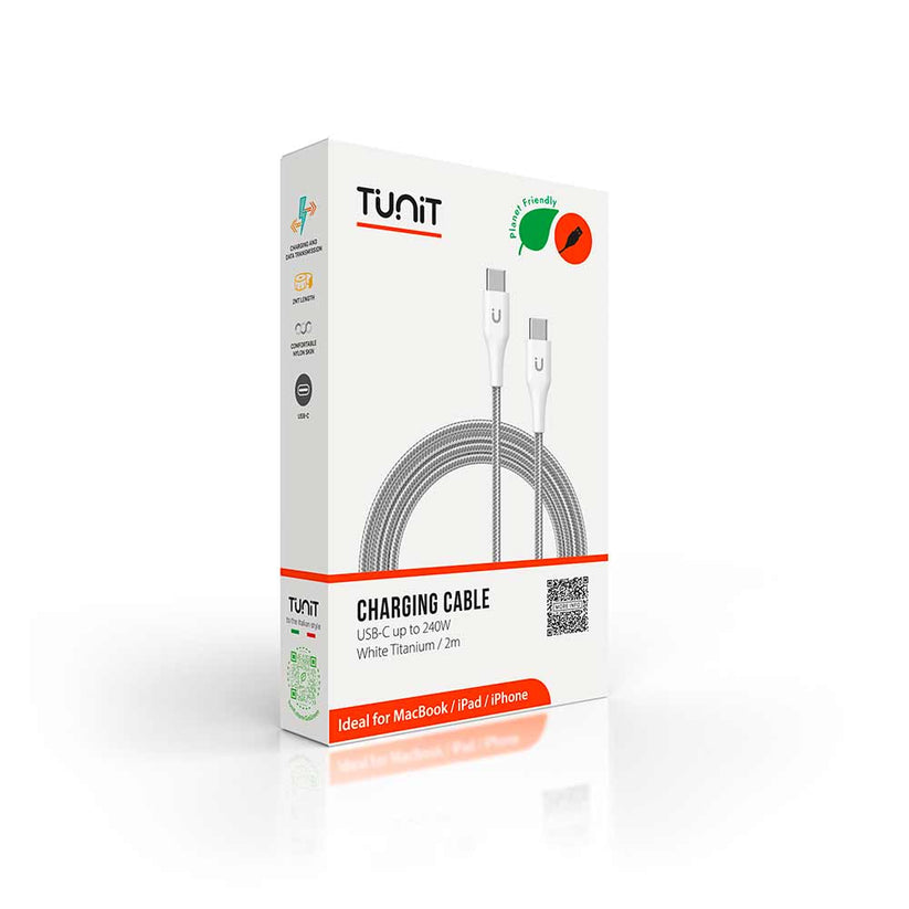 Cavo di ricarica e trasferimento Tunit da USB-C a connettore USB-C 240W 2m - Titanio bianco