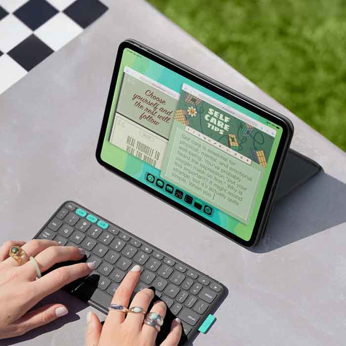 Custodia con tastiera Logitech Flip Folio per iPad Pro 11" M4 e iPad Air 11" M2/M3 e iPad Air 10,9" 5a gen. - Grafite