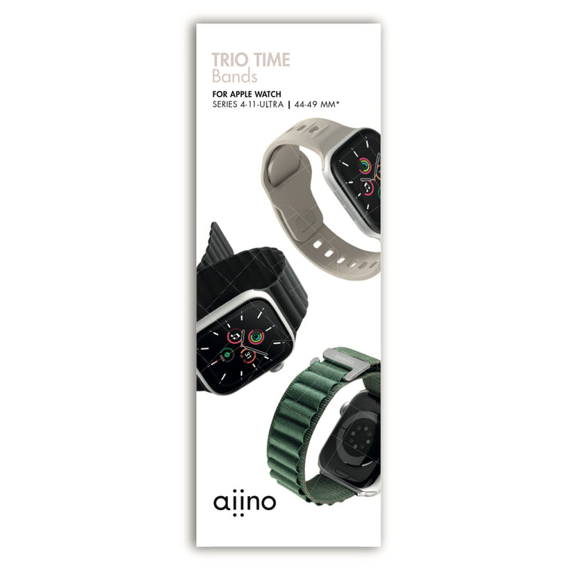 Aiino Trio One – Confezione 3 cinturini per Apple Watch Series 4–11 (44/45/46mm) e Ultra (49mm)
