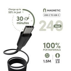 Cavo magnetico da USB-C a USB-C empower da 240 W - USB 2.0 - 1,5 m - Nero siderale