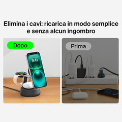 Dock di ricarica magnetica 3 in 1 con Qi2 da 25 W - Nero carbone