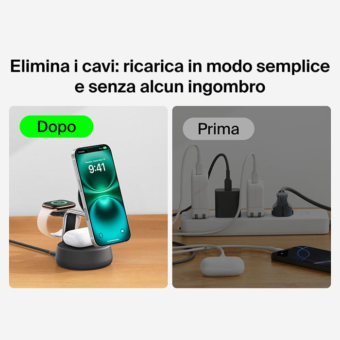 Dock di ricarica magnetica 3 in 1 con Qi2 da 25 W - Nero carbone