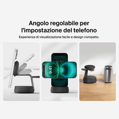 Dock di ricarica magnetica 3 in 1 con Qi2 da 25 W - Nero carbone