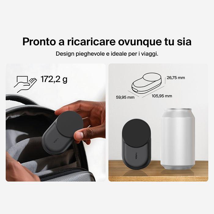 Belkin UltraCharge - Caricabatteria wireless magnetico pieghevole 3in1 con Qi2 da 25W - Nero