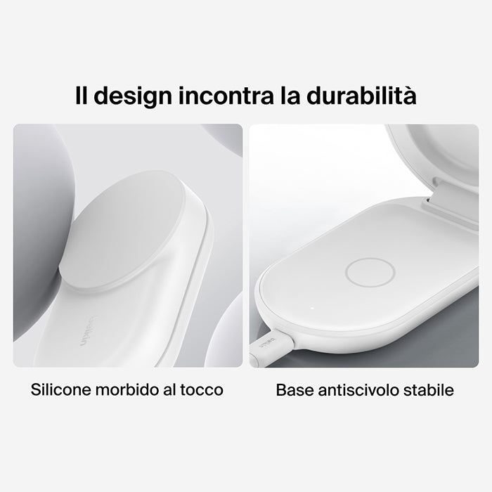 Belkin UltraCharge - Caricabatteria wireless magnetico pieghevole 3in1 con Qi2 da 25W - Bianco