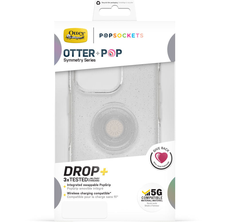 Cover per iPhone 13 Pro OtterBox Otter+Pop trasparente scintillante