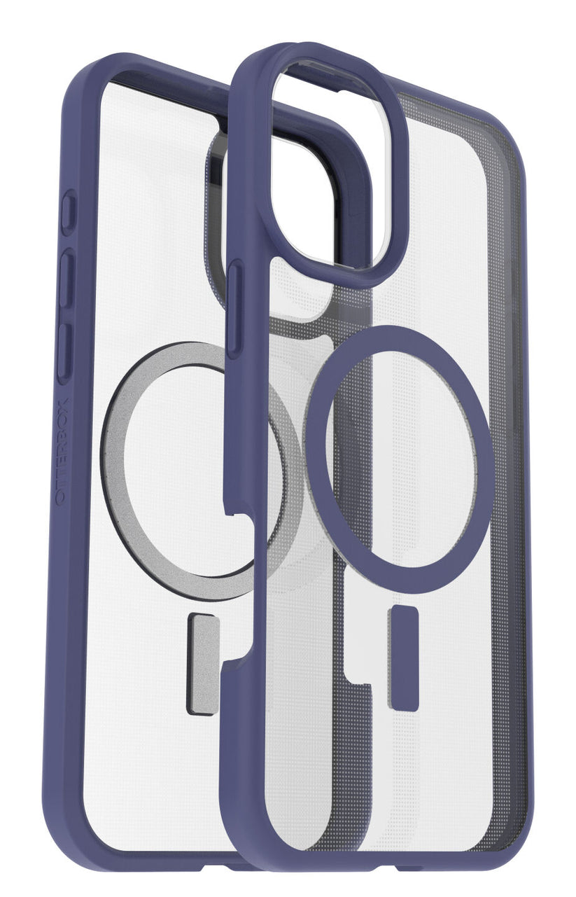 Cover React trasparente con bordi viola per iPhone 16 Plus