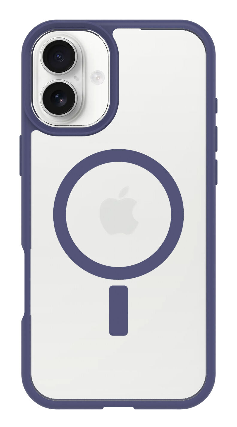 Cover React trasparente con bordi viola per iPhone 16 Plus