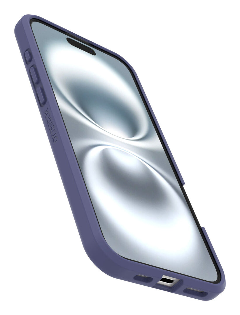 Cover React trasparente con bordi viola per iPhone 16 Plus