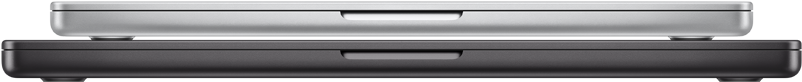 Un MacBook Pro 14 pollici color argento chiuso e un MacBook Pro 16 pollici nero siderale chiuso